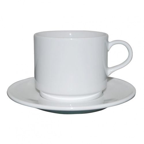 Q Basic Stapelbare Koffie hoog 30 cl. SET. wit met optie tot bedrukken voor zowel kopje als schotel